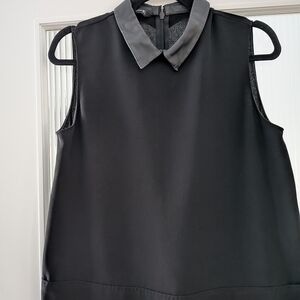 Sleeveless Black Leather Collared Top